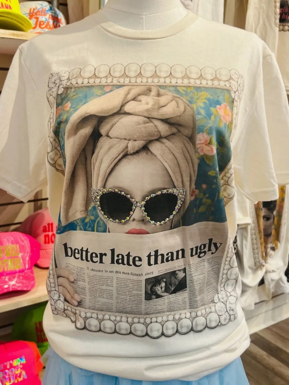 Boho Giajean “Better Late Than Ugly“ Boho Graphic Tee Rhinestone Detail 68 View 2